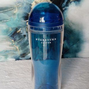 Starbucks 2007 Cold Cup Ice Coffee Tumbler 16 Oz Blue Dome Top